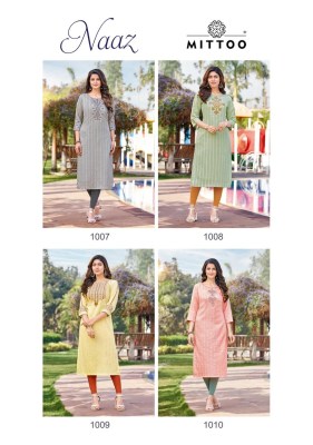 Mittoo by naaz nylone viscose strips hand work with embroidery kurti catalog at wholesale rate  kurtis catalogs