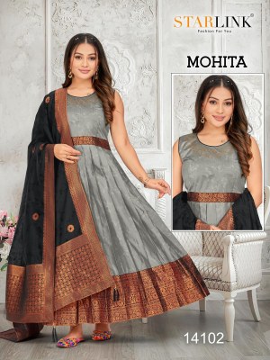 Mohita by Starlink Exclusive Readymade weaving pattu gown with dupatta catalogue at affordable rate Starlink Kurti 