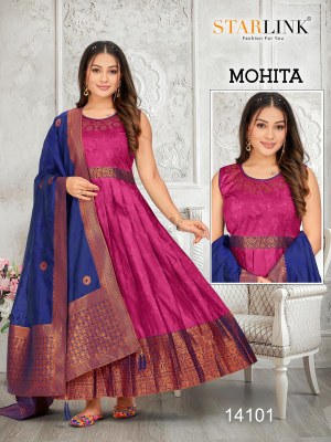 Mohita by Starlink Exclusive Readymade weaving pattu gown with dupatta catalogue at affordable rate gown catalogs