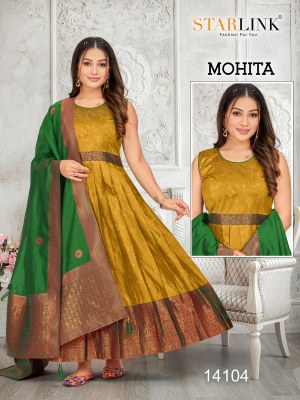 Mohita by Starlink Exclusive Readymade weaving pattu gown with dupatta catalogue at affordable rate gown catalogs