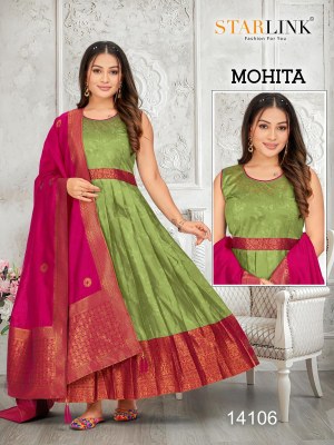 Mohita by Starlink Exclusive Readymade weaving pattu gown with dupatta catalogue at affordable rate gown catalogs