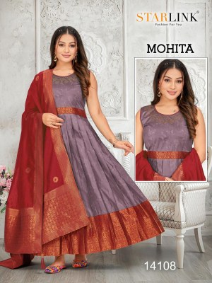 Mohita by Starlink Exclusive Readymade weaving pattu gown with dupatta catalogue at affordable rate gown catalogs