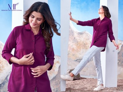 Moksh international present shirt vol 1 fancy plain maaza cotton western top catalogue at wholesale price western wear catalogs