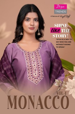 Monacco Vol 1 by Diya Trends Straight Kurti Pant and Dupatta catalogue at affordable rate  Diya Trends