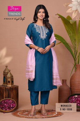 Monacco Vol 1 by Diya Trends Straight Kurti Pant and Dupatta catalogue at affordable rate  readymade suit catalogs