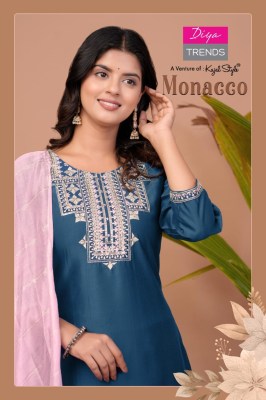 Monacco Vol 1 by Diya Trends Straight Kurti Pant and Dupatta catalogue at affordable rate  readymade suit catalogs