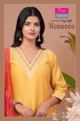 Monacco Vol 1 by Diya Trends Straight Kurti Pant and Dupatta catalogue at affordable rate  readymade suit catalogs