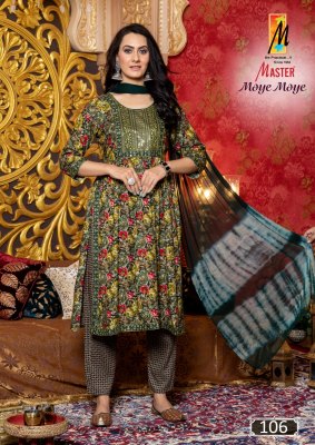 Moye Moye by Master reyon foil printed fancy kurti pant and dupatta catalogue at affordable rate readymade suit catalogs