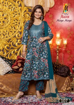 Moye Moye by Master reyon foil printed fancy kurti pant and dupatta catalogue at affordable rate readymade suit catalogs