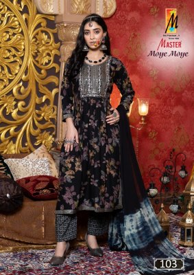 Moye Moye by Master reyon foil printed fancy kurti pant and dupatta catalogue at affordable rate readymade suit catalogs