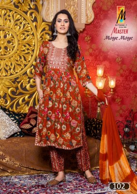 Moye Moye by Master reyon foil printed fancy kurti pant and dupatta catalogue at affordable rate readymade suit catalogs