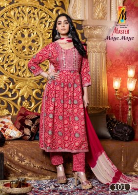 Moye Moye by Master reyon foil printed fancy kurti pant and dupatta catalogue at affordable rate readymade suit catalogs