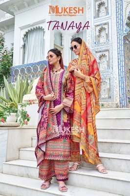 Mukesh Tanaya Pure Crepe Silk Digital Print Suit Set with Mirror Work Top And Plazzo And Dupatta Wholesale wholesale catalogs