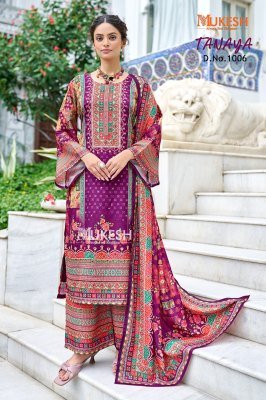 Mukesh Tanaya Pure Crepe Silk Digital Print Suit Set with Mirror Work Top And Plazzo And Dupatta Wholesale kurtis catalogs