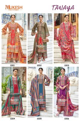 Mukesh Tanaya Pure Crepe Silk Digital Print Suit Set with Mirror Work Top And Plazzo And Dupatta Wholesale kurtis catalogs