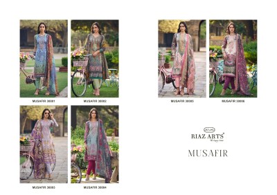 Musafir by Riaz arts pure karachi lawn cambric unstitche dsuit catalogue at affordable rate Karachi suits catalogs