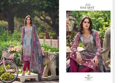 Musafir by Riaz arts pure karachi lawn cambric unstitche dsuit catalogue at affordable rate Karachi suits catalogs