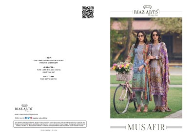 Musafir by Riaz arts pure karachi lawn cambric unstitche dsuit catalogue at affordable rate Karachi suits catalogs