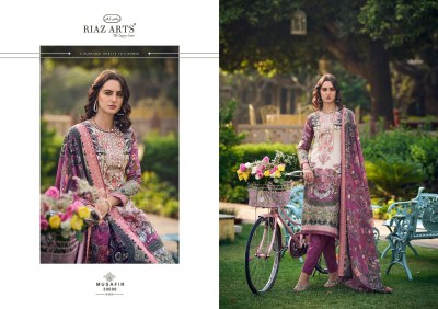 Musafir by Riaz arts pure karachi lawn cambric unstitche dsuit catalogue at affordable rate Karachi suits catalogs