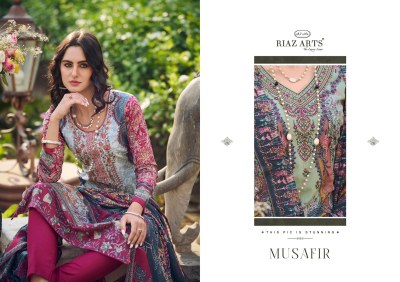 Musafir by Riaz arts pure karachi lawn cambric unstitche dsuit catalogue at affordable rate Karachi suits catalogs