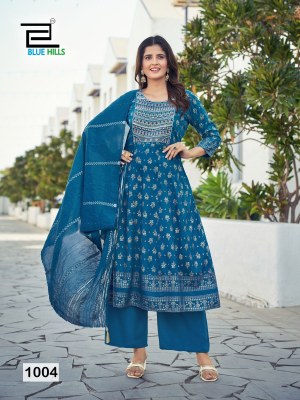 Muskan by Blue hills reyon foil printed kurti pant and dupatta catalogue at low rate readymade suit catalogs