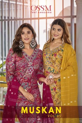 Muskan vol 5 by Ossm Premium chanderi foil printed kurti pant and dupatta catalogue at affordable rate Ossm Kurti catalogue