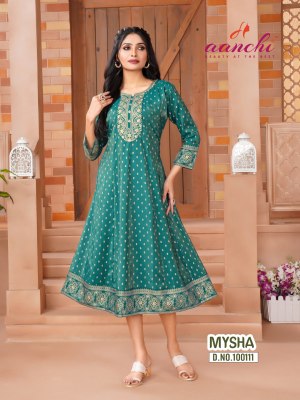 Mysha by Aanchi Flair Kali Cut embroidered kurti catalogue at low price kurtis catalogs