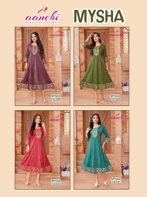 Mysha by Aanchi Flair Kali Cut embroidered kurti catalogue at low price kurtis catalogs