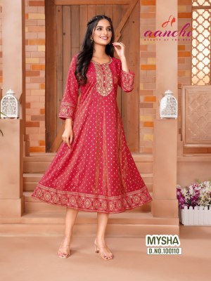 Mysha by Aanchi Flair Kali Cut embroidered kurti catalogue at low price kurtis catalogs