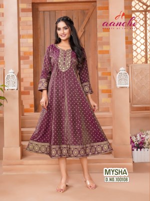 Mysha by Aanchi Flair Kali Cut embroidered kurti catalogue at low price kurtis catalogs