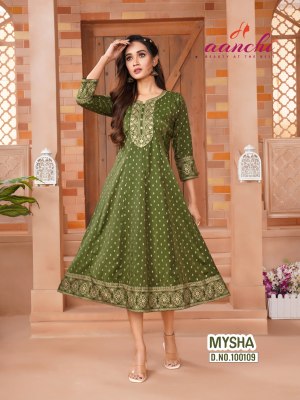 Mysha by Aanchi Flair Kali Cut embroidered kurti catalogue at low price kurtis catalogs