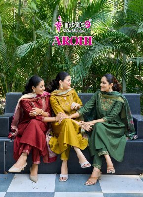 Mystic 9 Arohi Vol 1  Premium Vertican Dobby Princess Cut Suit Set with Embroidery  Chanderi Dupatta Wholesale kurtis catalogs