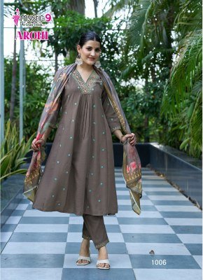 Mystic 9 Arohi Vol 1  Premium Vertican Dobby Princess Cut Suit Set with Embroidery  Chanderi Dupatta Wholesale kurtis catalogs