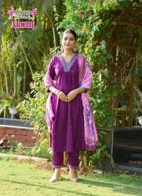 Mystic 9 Arohi Vol 1  Premium Vertican Dobby Princess Cut Suit Set with Embroidery  Chanderi Dupatta Wholesale kurtis catalogs