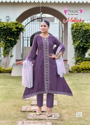 Mystic 9 Mahek Vol 2 Roman Silk Embroidery Work Suit Set Top, Pant And Contrast Chanderi Dupatta Wholesale kurtis catalogs