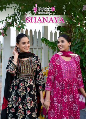 Mystic 9 Shanaya Vol 9 Premium Rayon Foil Print Umbrella Cut Suit Pant Set with Embroidery And Chanderi Dupatta Wholesale  Mystic 9