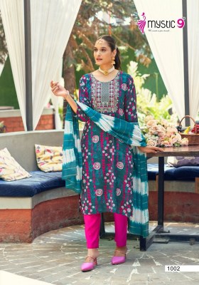 Mystic 9 by Khanak vol 1 straight cut embroidered reyon printed readymade suit catalogue   readymade suit catalogs