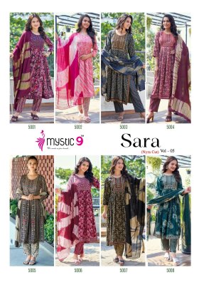 Mystic 9 by Sara vol 5 two ton reyon foil printed anarkali suit catalogue at low rate readymade suit catalogs