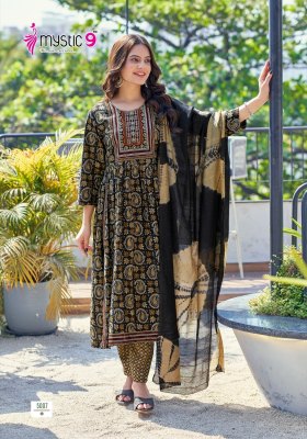 Mystic 9 by Sara vol 5 two ton reyon foil printed anarkali suit catalogue at low rate readymade suit catalogs