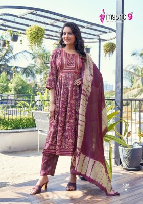 Mystic 9 by Sara vol 5 two ton reyon foil printed anarkali suit catalogue at low rate readymade suit catalogs