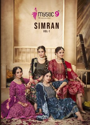 Mystic 9 by Simran vol 1 Heavy reyon foil printed nyra cut readymade suit catalogue at low rate 