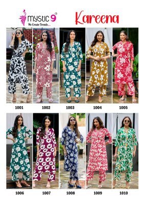 Mystic9 Kareena Vol 1 Rayon Katha Print Coord Set Premium Embroidered Kurti with Plazzo Pants Wholesale kurtis catalogs