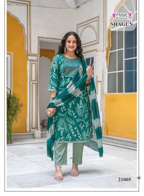 Mystic9 Shagun Vol 21 Kurti Pant Set with Dupatta Heavy Rayon And Nazneen Tie Dye Dupatta Wholesale kurtis catalogs