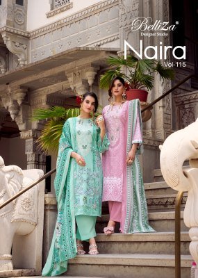 NAIRA VOL 115 by BelliZa Designer Studio Premium 100  Pure Cotton Top with Heavy Self Embroidery Digital Print MAL MAL Cotton Dupatta and Cotton Botto wholesale catalogs