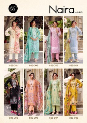 NAIRA VOL 115 by BelliZa Designer Studio Premium 100  Pure Cotton Top with Heavy Self Embroidery Digital Print MAL MAL Cotton Dupatta and Cotton Botto readymade suit catalogs