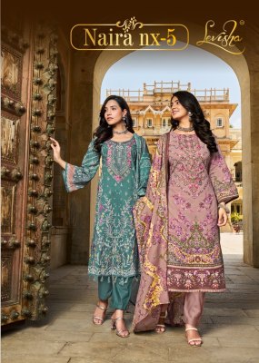 Naira Nx vol 5 by Levisha cambric cotton printed embroidered pakistani suit catalogue at low rate Levisha