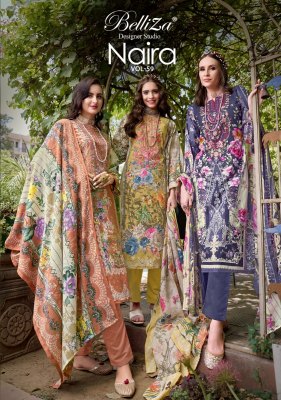 Naira vol 59 by Belliza pure cotton digital print embroidered unstitched suit catalogue at affordable rate wholesale catalogs
