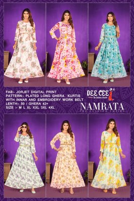 Namrata by Deecee Plated georgette digital printed ghera frock style kurti catalogue at affordable rate kurtis catalogs