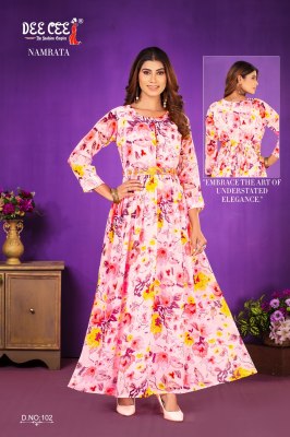 Namrata by Deecee Plated georgette digital printed ghera frock style kurti catalogue at affordable rate kurtis catalogs