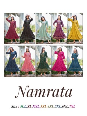 Namrata by rangjyot beautiful reyon printed kurti catalogue at wholesale price kurtis catalogs